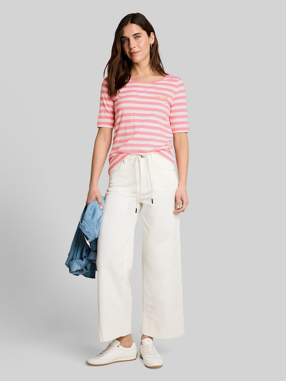 T-shirt with embroidery - pink white stripe