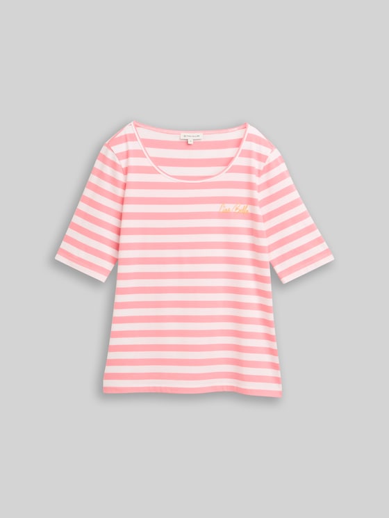 T-shirt with embroidery - pink white stripe