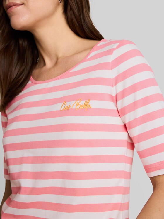 T-shirt with embroidery - pink white stripe