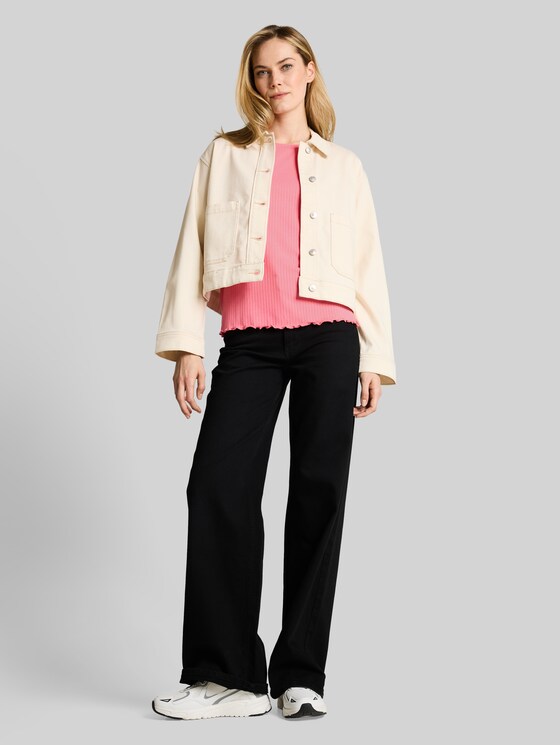 T-shirt with rib - soft fuchsia pink