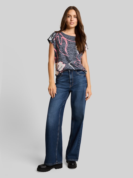 Floral print T-shirt - sky captain blue