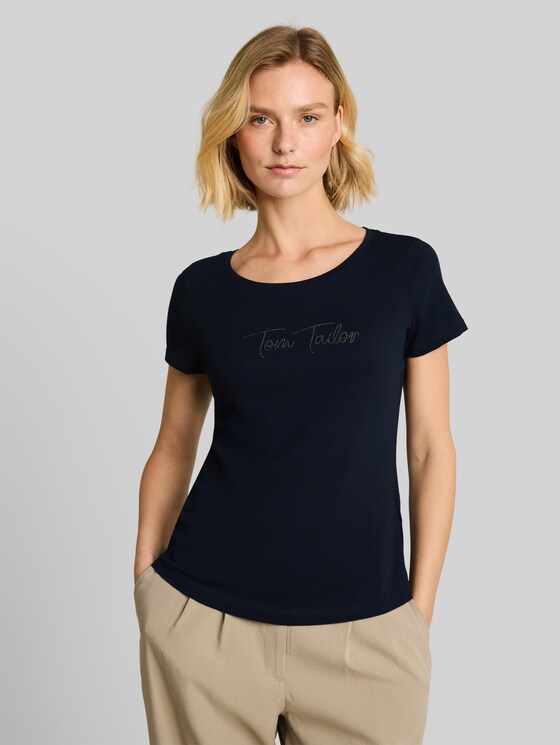 T-shirt with glitter logo - sky captain blue