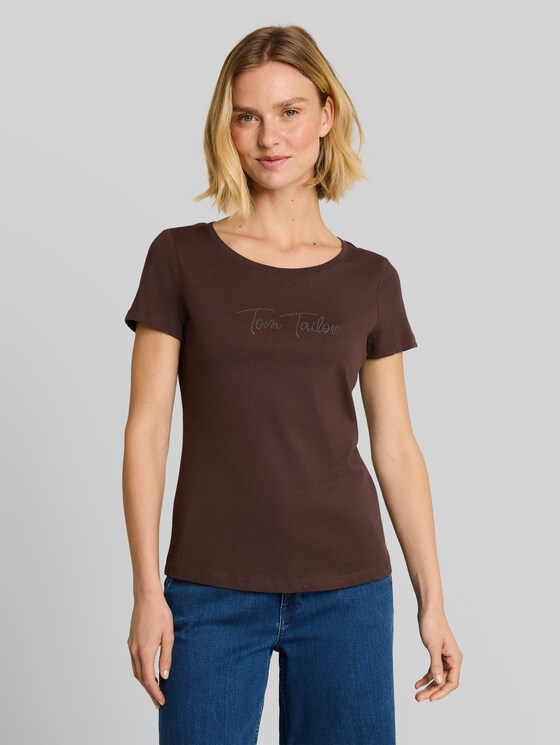 T-shirt with glitter logo - java dark brown