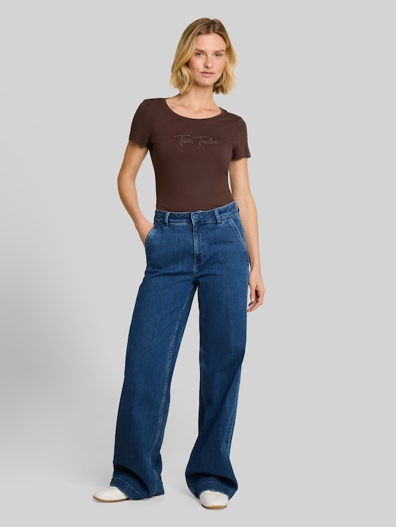T-shirt with glitter logo - java dark brown