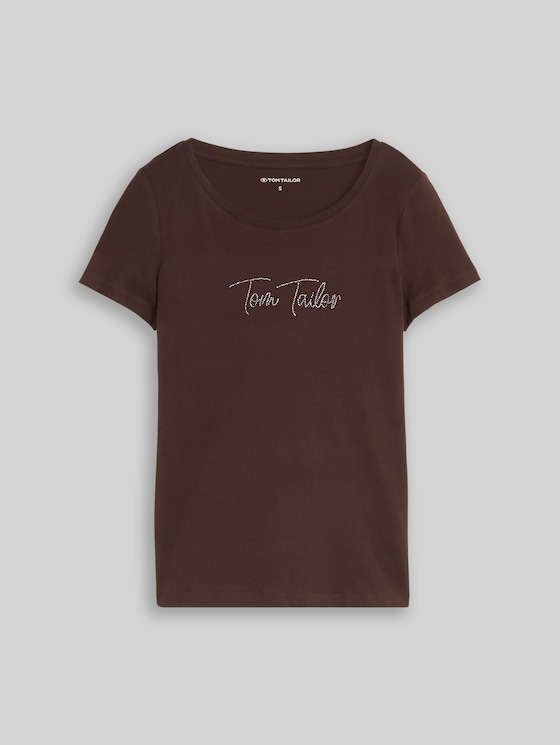 T-shirt with glitter logo - java dark brown