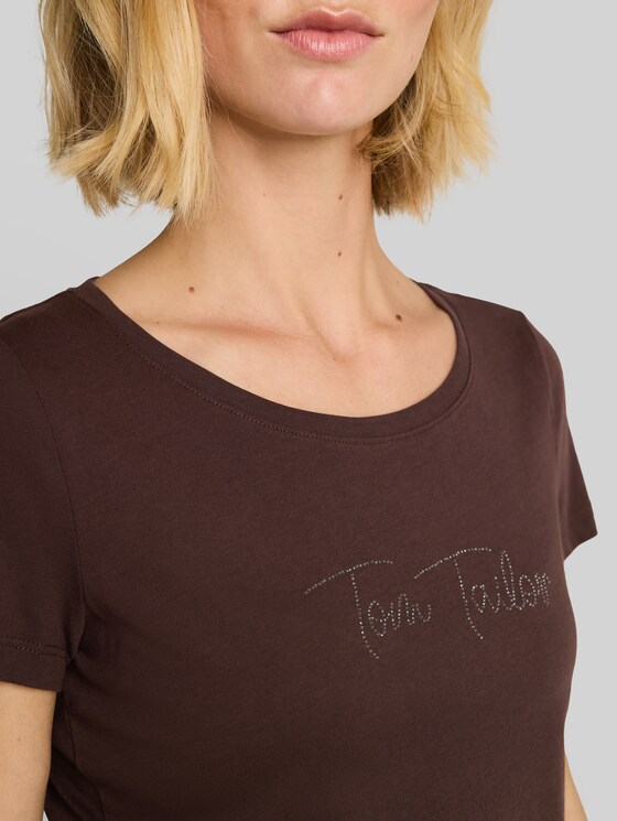 T-shirt with glitter logo - java dark brown