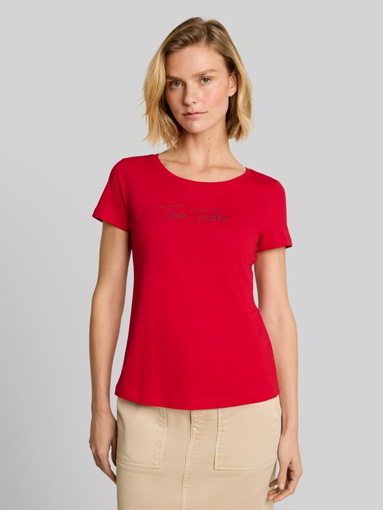T-shirt with glitter logo - soft scarlet red