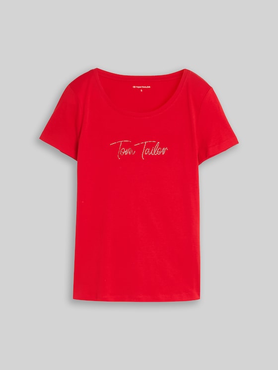 T-shirt with glitter logo - soft scarlet red