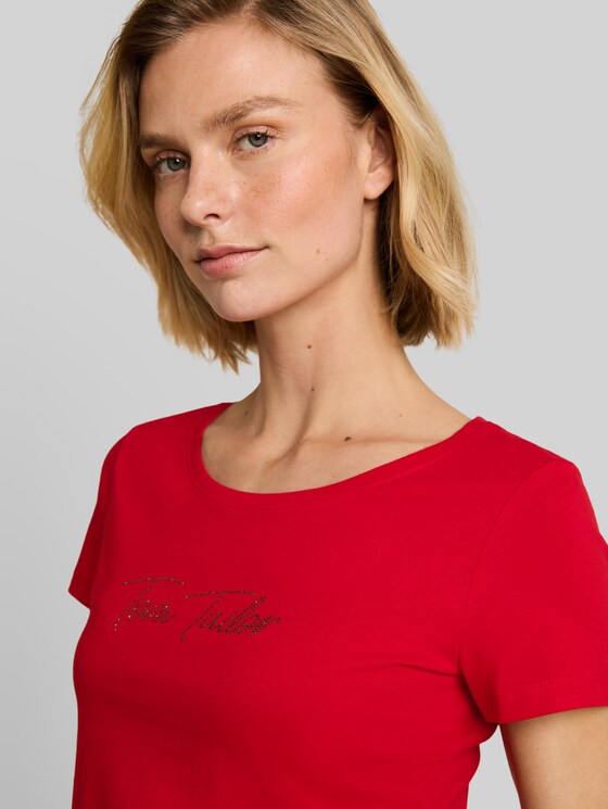 T-shirt with glitter logo - soft scarlet red