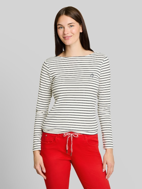 Long-sleeved top with a striped pattern - navy offwhite stripe