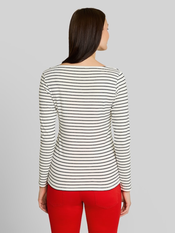 Long-sleeved top with a striped pattern - navy offwhite stripe