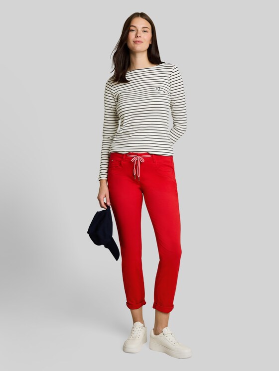 Long-sleeved top with a striped pattern - navy offwhite stripe