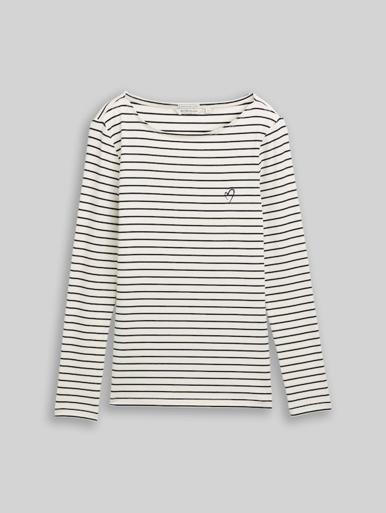 Long-sleeved top with a striped pattern - navy offwhite stripe