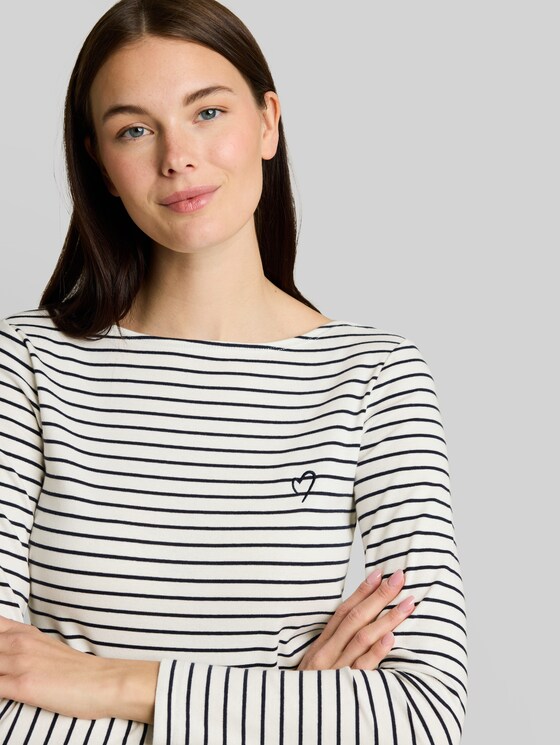 Long-sleeved top with a striped pattern - navy offwhite stripe