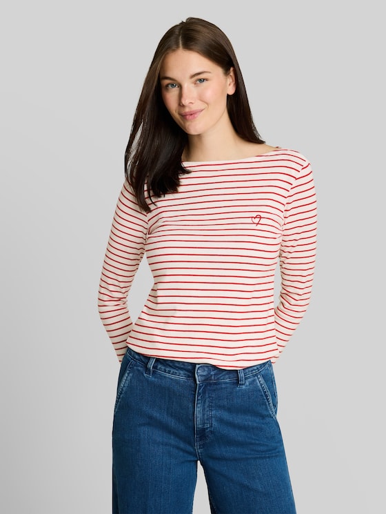 Long-sleeved top with a striped pattern - red offwhite stripe