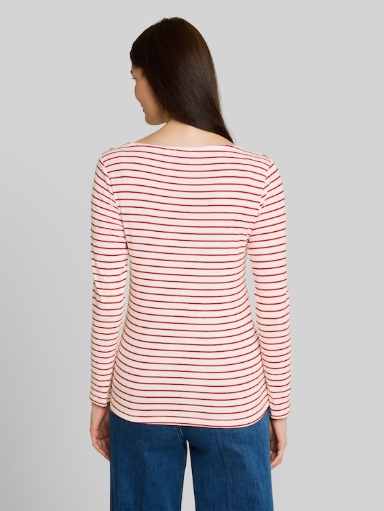 Long-sleeved top with a striped pattern - red offwhite stripe