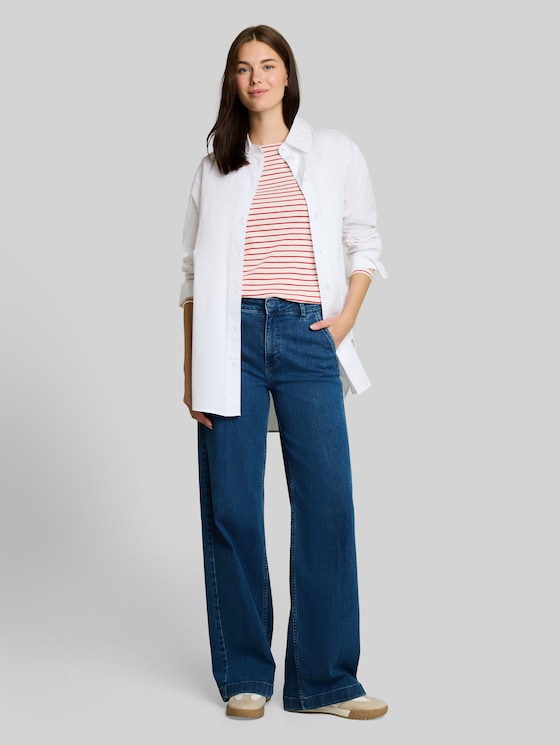 Long-sleeved top with a striped pattern - red offwhite stripe