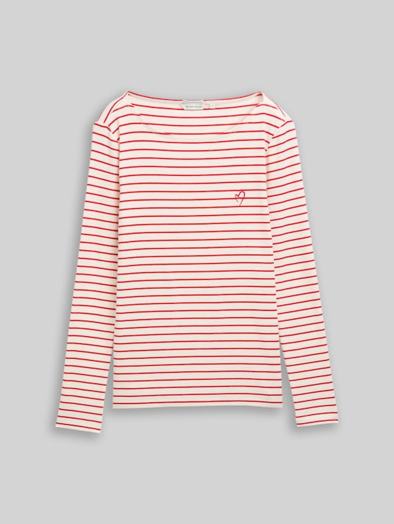 Long-sleeved top with a striped pattern - red offwhite stripe
