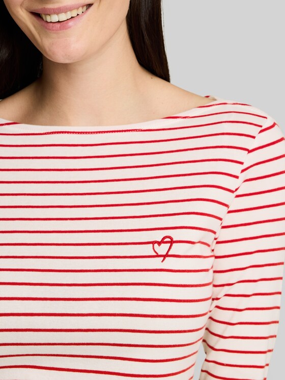 Long-sleeved top with a striped pattern - red offwhite stripe