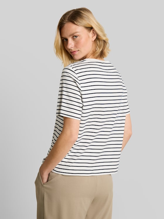T-shirt with lettering - navy offwhite stripe
