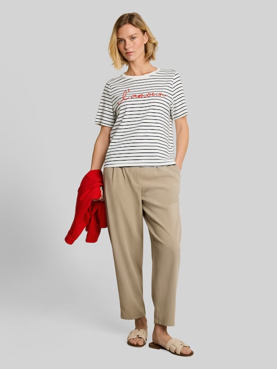 T-shirt with lettering - navy offwhite stripe