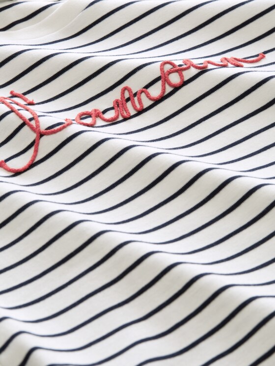 T-shirt with lettering - navy offwhite stripe