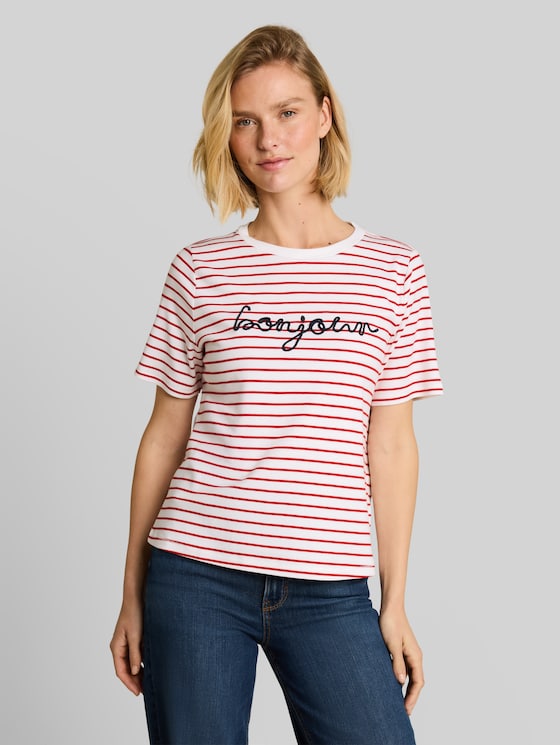 T-shirt with lettering - red offwhite stripe