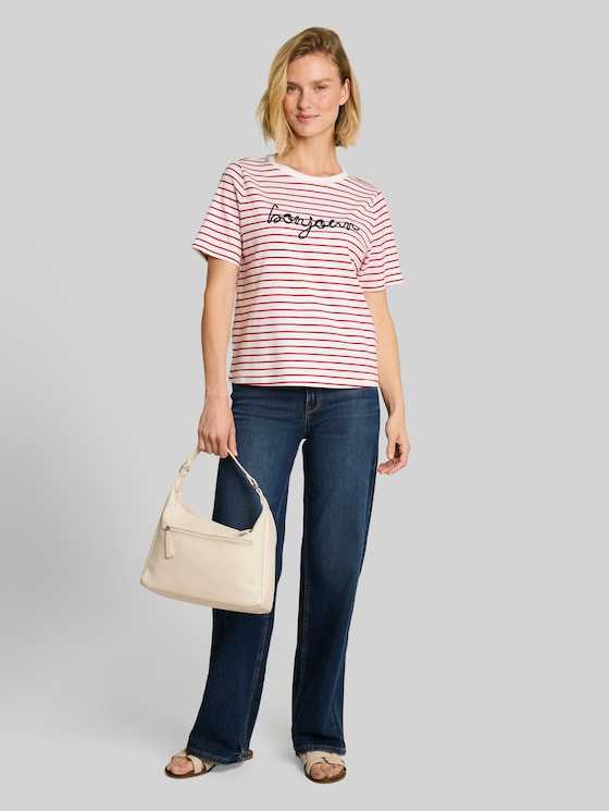T-shirt with lettering - red offwhite stripe