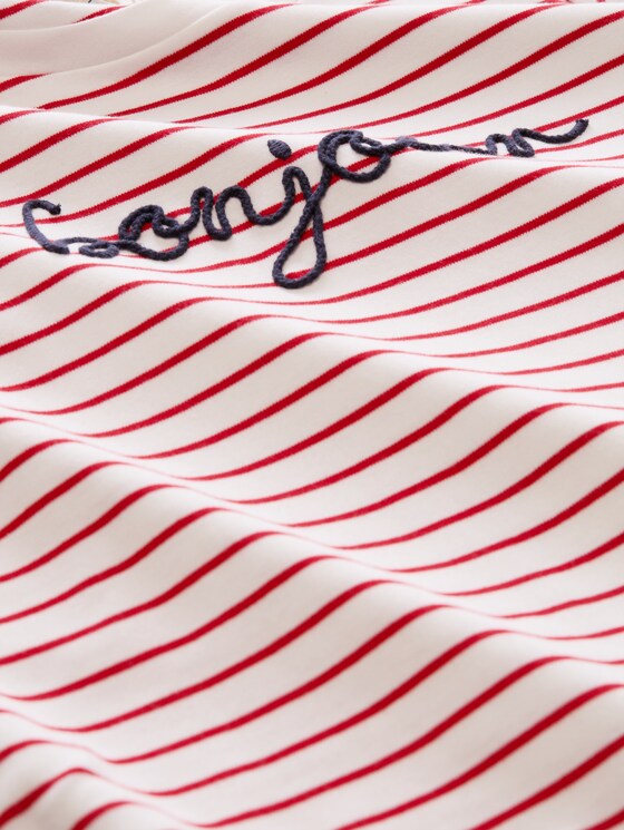 T-shirt with lettering - red offwhite stripe