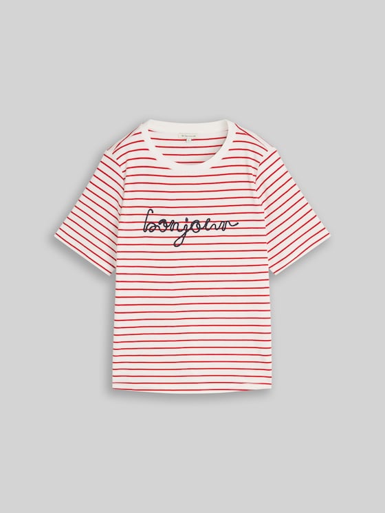 T-shirt with lettering - red offwhite stripe