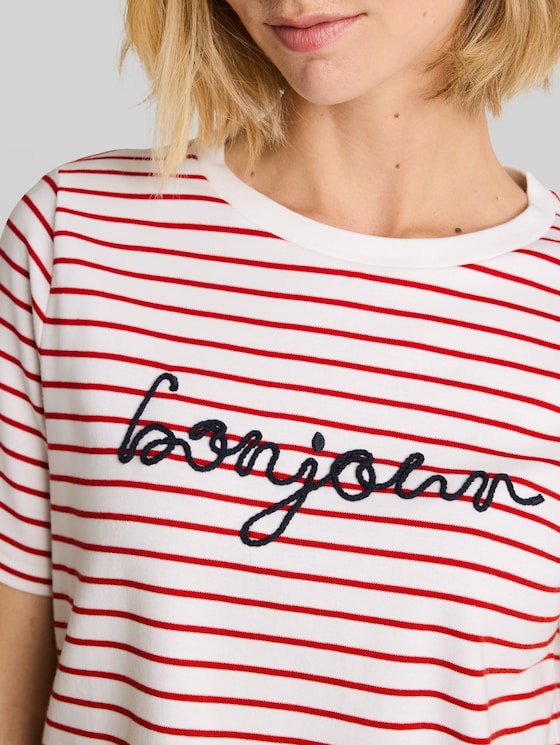 T-shirt with lettering - red offwhite stripe