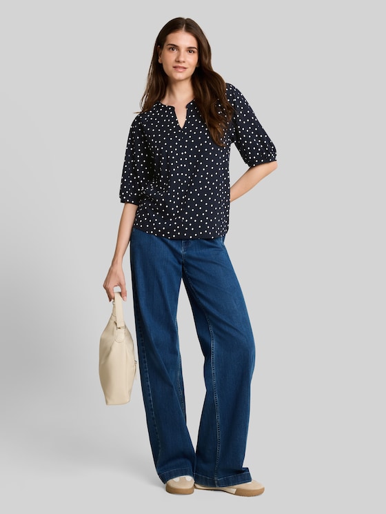 T-shirt with polka dot pattern - navy white small dot design