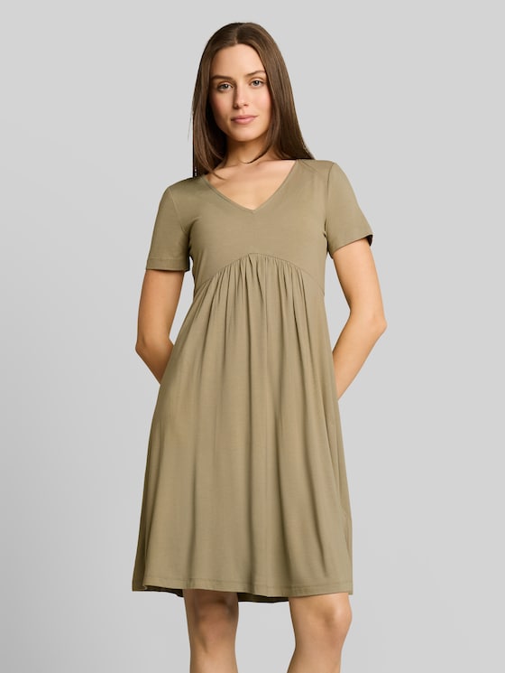 Jersey dress with V-neck - Silver Olive