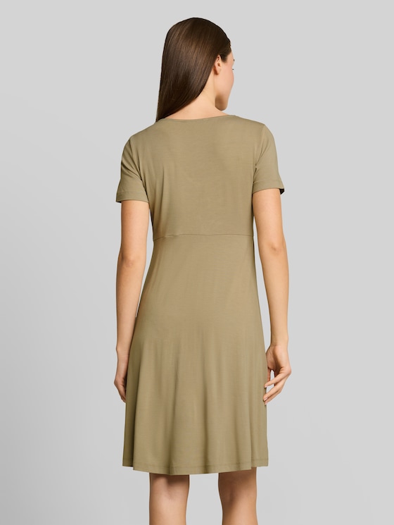 Jersey dress with V-neck - Silver Olive