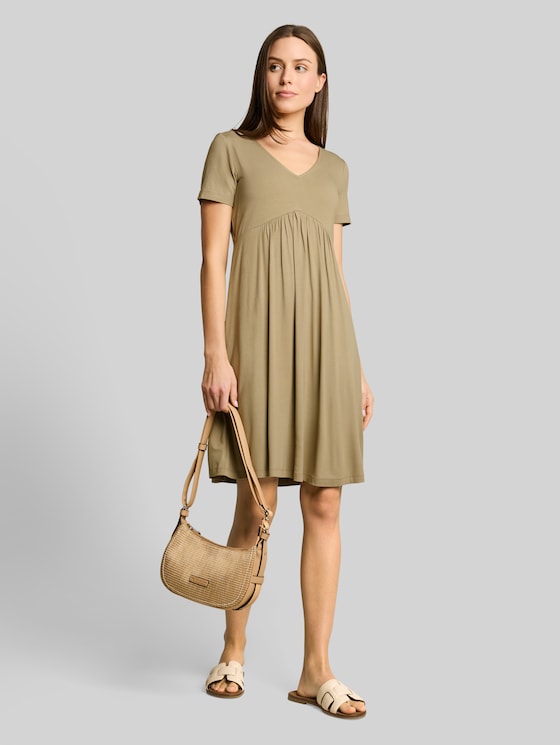 Jersey dress with V-neck - Silver Olive