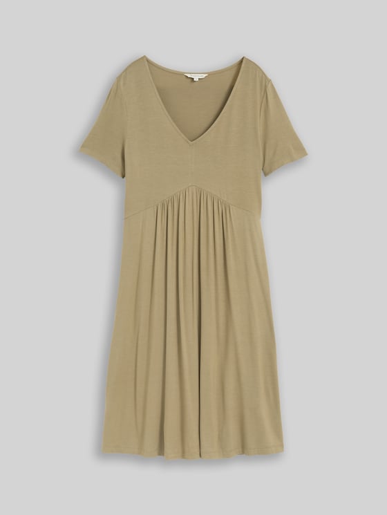Jersey dress with V-neck - Silver Olive