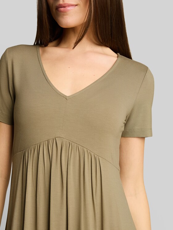 Jersey dress with V-neck - Silver Olive