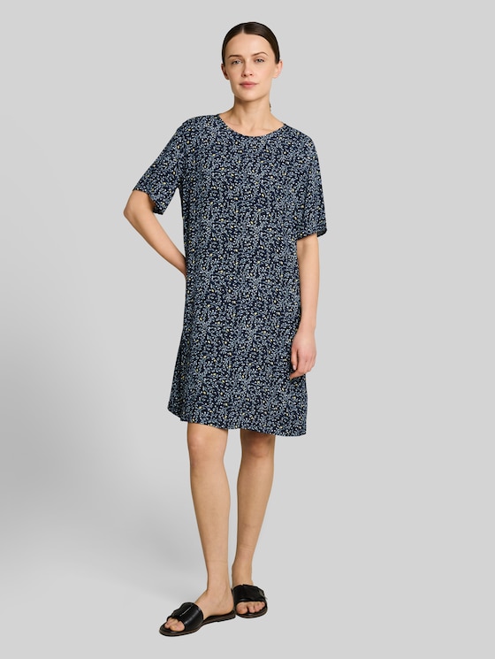 Loose-fit dress with cut-out detail - navy small leaves design