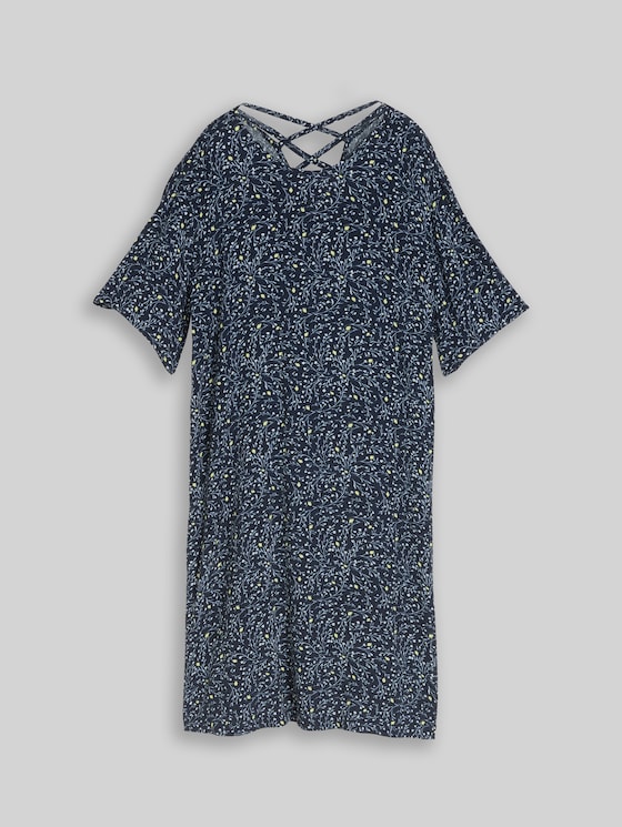 Loose-fit dress with cut-out detail - navy small leaves design