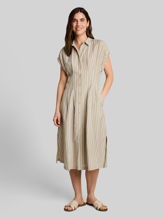 Midi dress with a striped pattern - olive irregular stripe