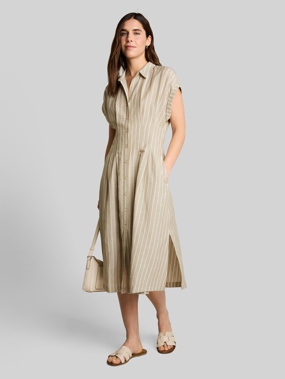 Midi dress with a striped pattern - olive irregular stripe