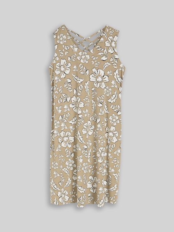 Jersey dress with cut-out detail - olive big flower design