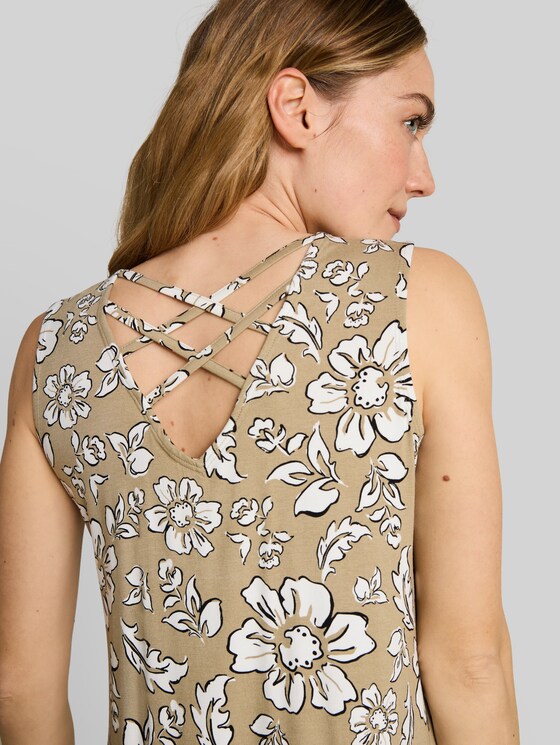 Jersey dress with cut-out detail - olive big flower design