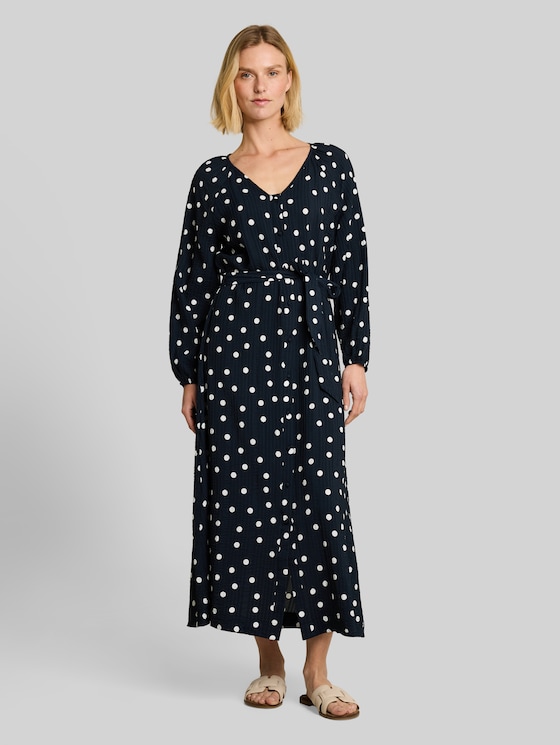 Maxi dress with polka dot pattern - navy big dot design