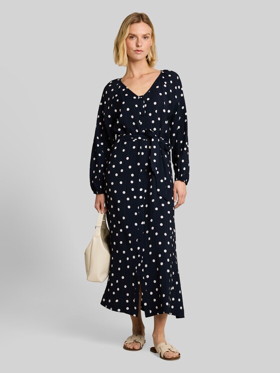 Maxi dress with polka dot pattern - navy big dot design