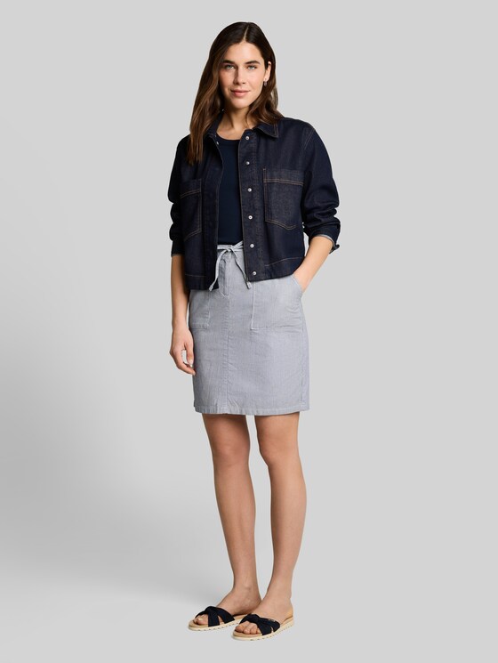 Chino skirt with drawstring - delicate navy white stripe