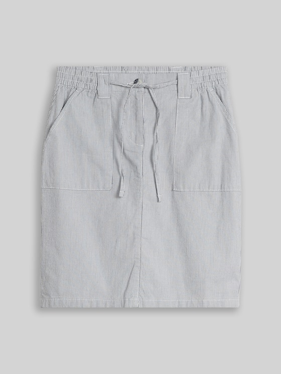 Chino skirt with drawstring - delicate navy white stripe