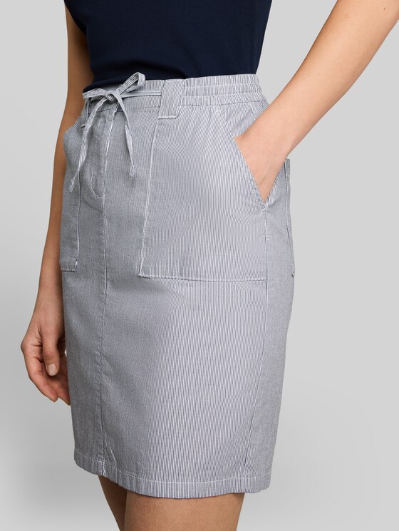 Chino skirt with drawstring - delicate navy white stripe