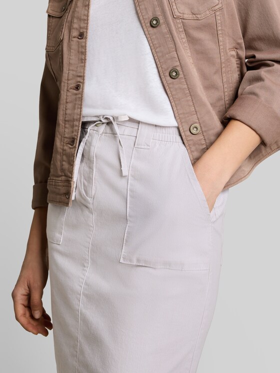 Chino skirt with drawstring - delicate taupe grey stripe