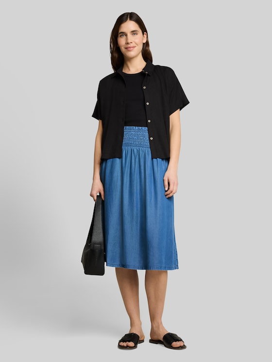 Denim skirt with side pockets - Clean Light Stone Blue Denim